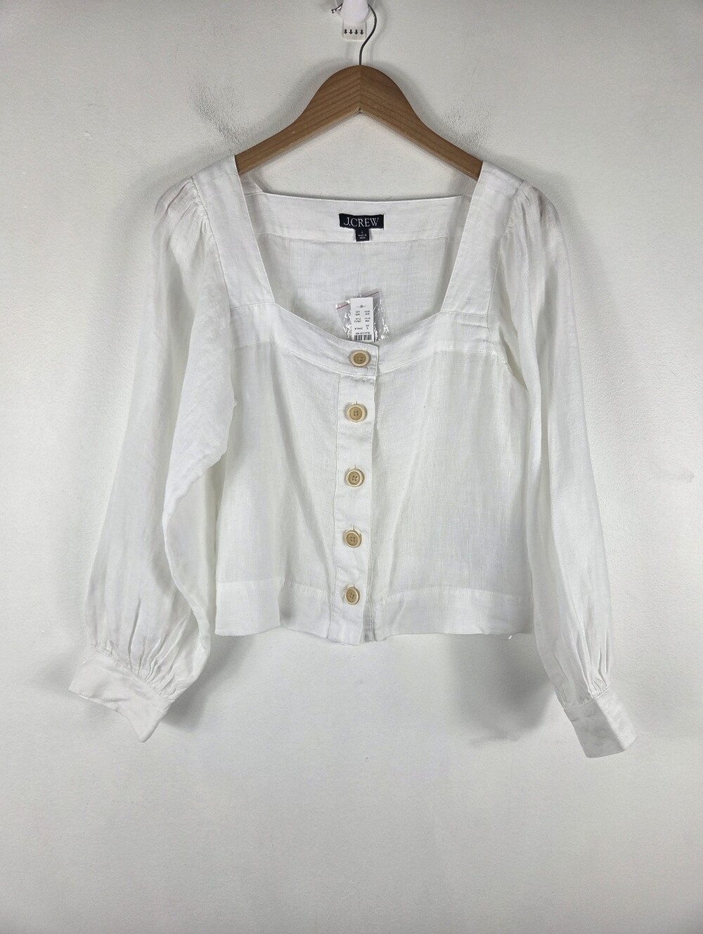 New J. Crew Linen Square-Neck Button Up Bishop Sleeve Blouse - Picture 2 of 10